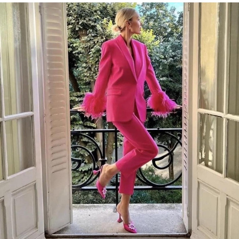 ZARA NWT High Waisted Tailored Trousers Pink Fuchsia Pants Size M Workwear Chic - Picture 3 of 11